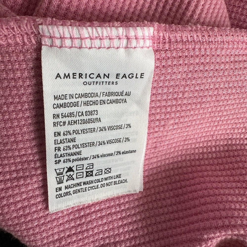 American Eagle | Pink Ribbed Mock Neck Long Sleeve Top | Stretch | Size XS - Picture 6 of 7